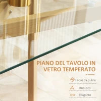 Tavolo da Pranzo Rettangolare per 6 Persone max, in Acciaio con Piano in Vetro Temperato, 150x75x76 cm