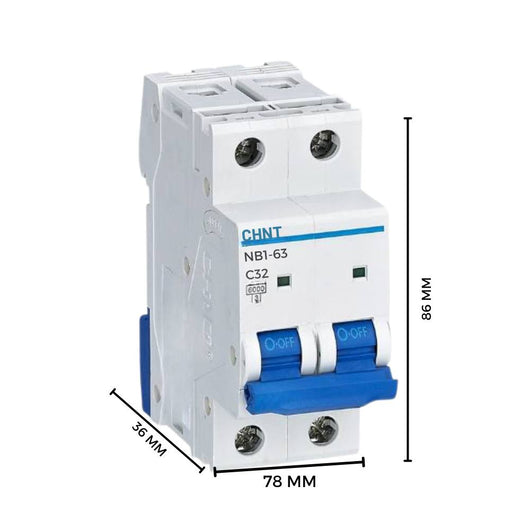 Chint nb1-63 interruttore magnetotermico 2 poli modulabile per impianti civili *** ampere 32 ampere, confezione 1