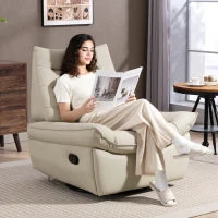 Poltrona Relax Reclinabile Manualmente con Poggiapiedi e Base Girevole Senza Braccioli, Crema