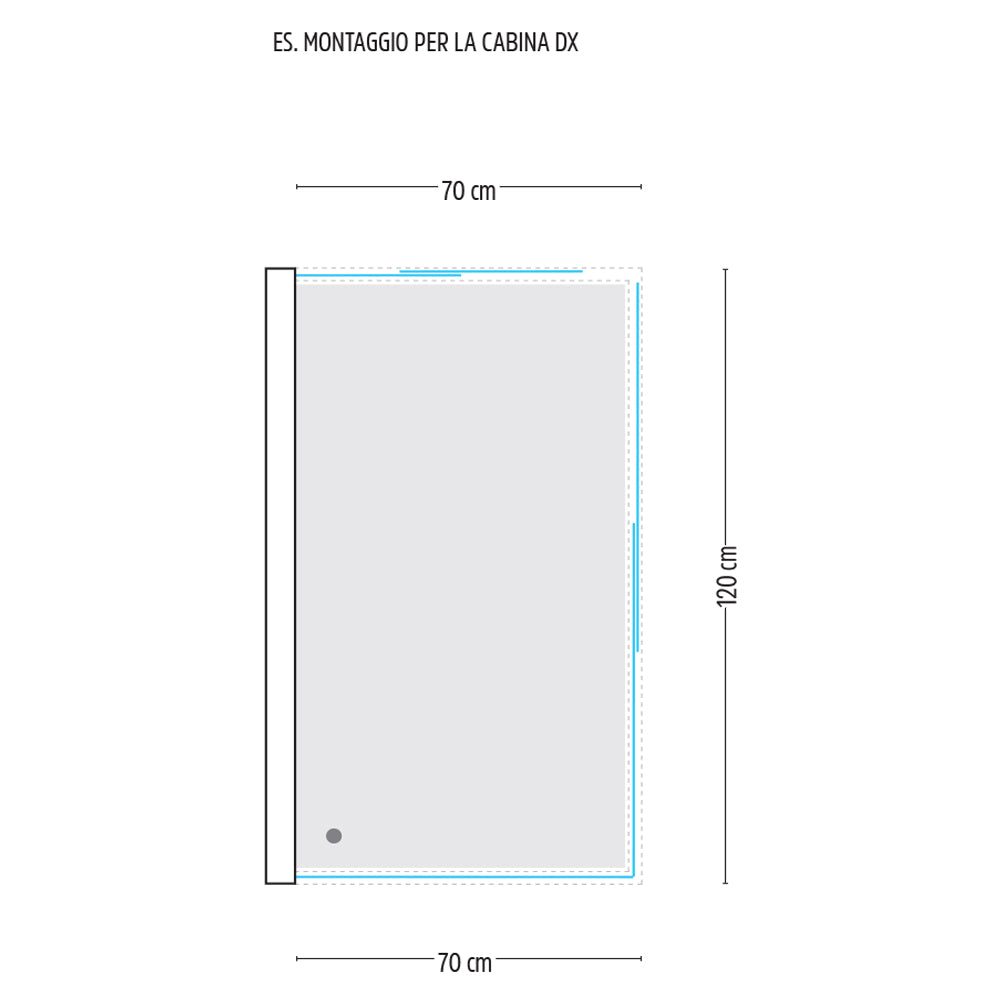 Ogomondo box cabina doccia corner 3 lati cristallo temprato serigrafato 70x120x70 destro
