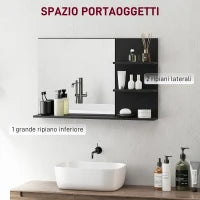 kleankin Specchio Bagno Moderno con 2 Ripiani Laterali e Ripiano Inferiore, in Legno e Vetro, 75x10x48 cm, Nero