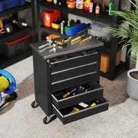 Armadio porta attrezzi con 5 cassetti e ruote, in acciaio, Nero