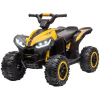 Quad Elettrico per Bambini 12V, 2 Velocità, Ruote Larghe con Clacson e Fari LED, Età 3-5 Anni, Giallo