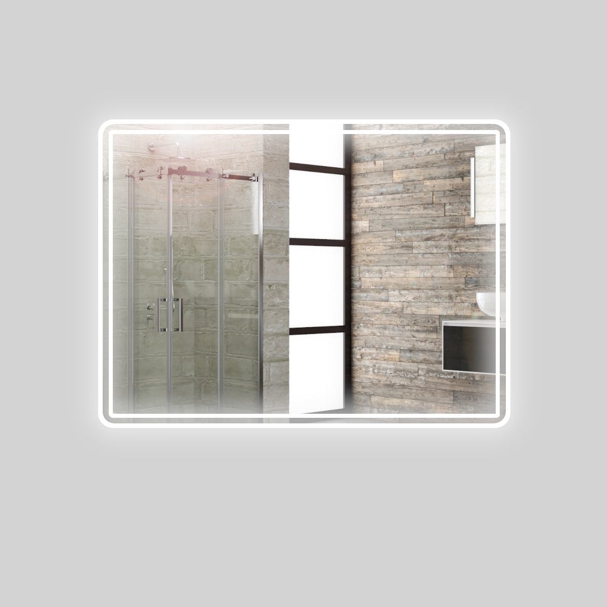 Specchio 5mm rettangolare smussato doppia cornice led interruttoretouch *** misure 80x60 cm, tonalità standard 6000-...