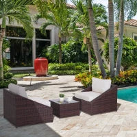 Set Mobili da Balcone in PE Rattan, Tavolo da Giardino con Poltroncine e Cuscini, Marrone