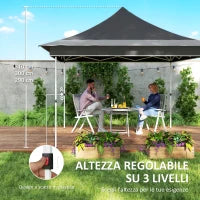Gazebo da Giardino ad Altezza Regolabile con Zanzariera, in Poliestere e Metallo, 357x357x310 cm, Grigio Scuro