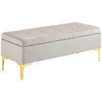 Panca Contenitore Fondo Letto con Tessuto Vellutato e Gambe Dorate, 120x44x44.5cm, Grigio Chiaro