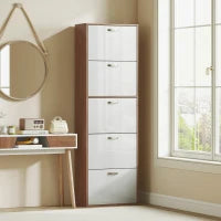 Scarpiera Slim a 5 Livelli con 2 Ripiani per Livello, in MDF, 60x28x189 cm, Bianco e Marrone