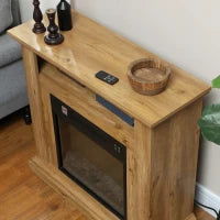 Caminetto Elettrico 1800W con Fiamma 3D, Timer e Telecomando, in Legno, Metallo e Vetro, 81.5x30x76.2 cm, Marrone