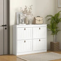 Scarpiera per 20 paia, con 4 cassetti ribaltabili e ripiani regolabili, 105x24x82,5 cm, Bianco