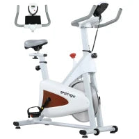 Cyclette silenziosa con sella e resistenza regolabili, schermo LCD, supporto per tablet, bianco