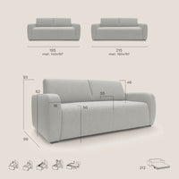 Duna Divano letto matrimoniale con materasso 20 cm in tessuto impermeabile T03 215 cm (mat. 160x197) grigio chiaro