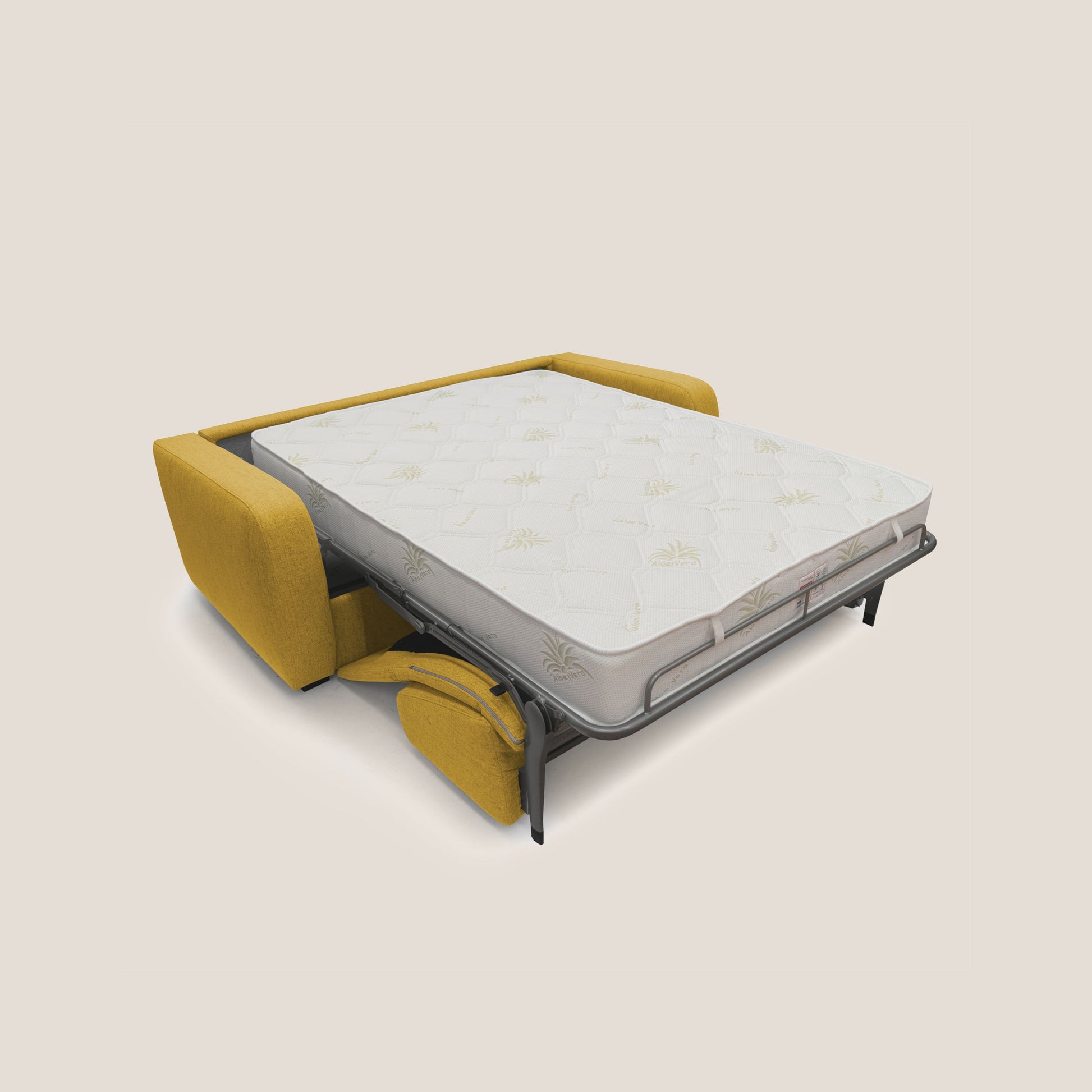 Divano Letto 3 Posti 195x93x100 cm in Tessuto Giallo