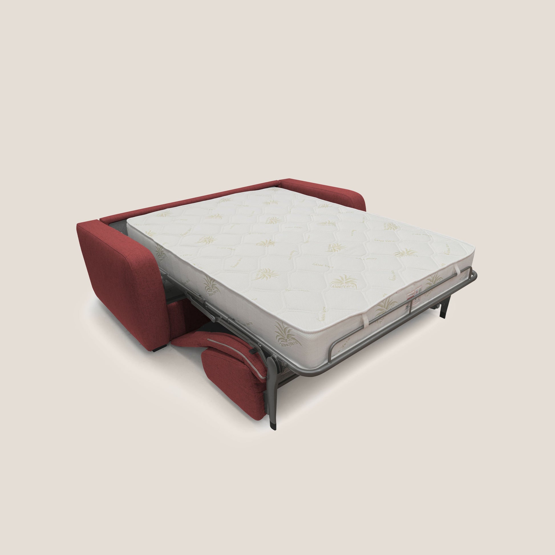 Divano Letto 3 Posti 195x93x100 cm in Tessuto Rosso