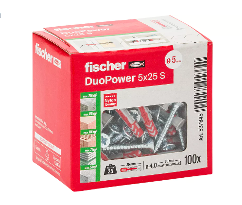 DUOPOWER 5 X 25 S TASSELLO CON VITE - CONF. 100 PZ - FISCHER