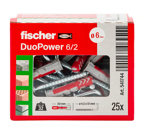 DUOPOWER 6/2 TASSELLO CON GANCIO MEDIO - CONF. 25 PEZZI - FISCHER