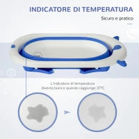 Vaschetta Bagnetto Pieghevole per Bambini 0-3 Anni con Indicatore di Temperatura e Cuscino, 81.5x50.5x23.5 cm, Blu