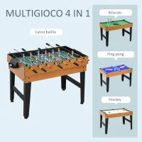 Tavolo Multigioco 4 in 1 con Calcio Balilla, Biliardo, Ping Pong e Hockey da Tavolo, 107x61x84.5cm
