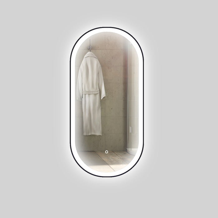 Specchio 5 mm ovale cornice nera retroilluminato led interruttore touch *** misure 50x90 cm, tonalità dimmerabile 27...