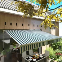 Tenda da Sole a Bracci Avvolgibile a Manovella in Metallo e Alluminio, 4x2.5m, Verde e Bianco