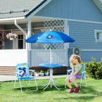 Tavolo e Sedie per Bambini da Giardino con Ombrellone Regolabile, Set 4 Pezzi, Età 3-6 Anni, Blu
