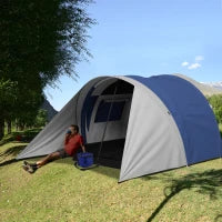 Tenda da Campeggio per Famiglie da 3-4 Persone, Impermeabile, Leggera, Ventilata, Facile da Montare, 390L x 315l x 188H cm, Blu e Grigio