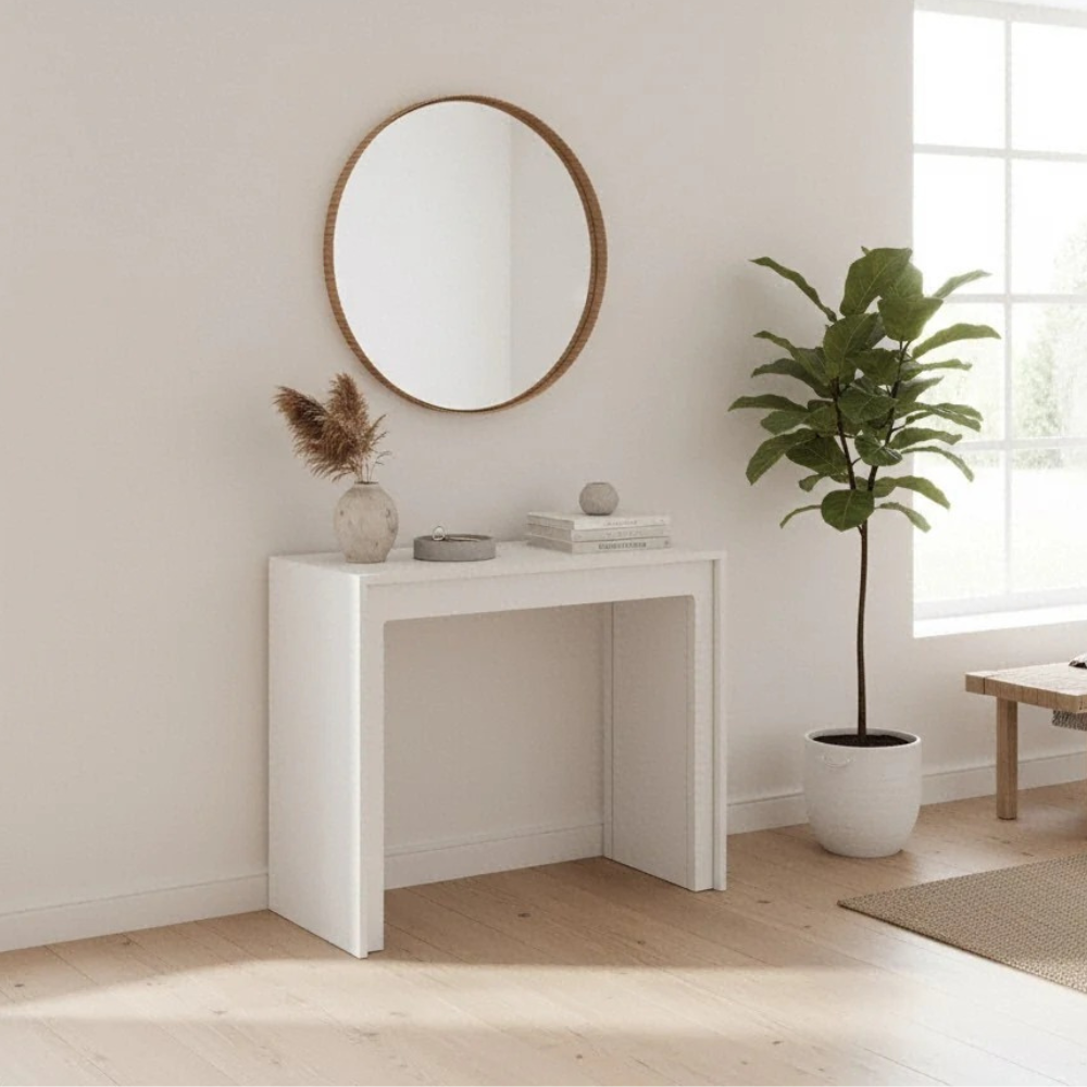 Consolle allungabile salvaspazio bianca Nivara 42,5-302,5x90 cm fino a 12 posti | Duzzle