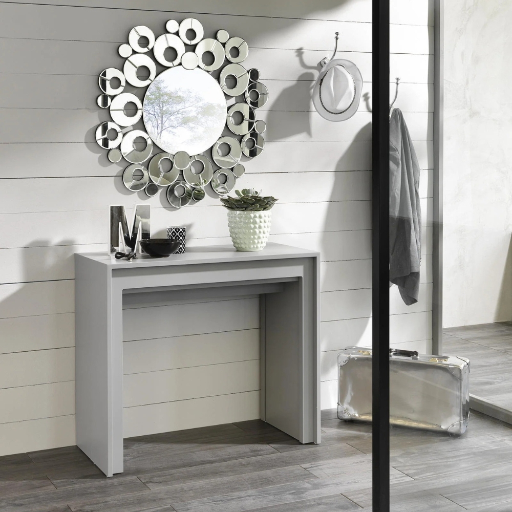 Consolle allungabile salvaspazio grigia Nivara 42,5-302,5x90 cm fino a 12 posti | Duzzle