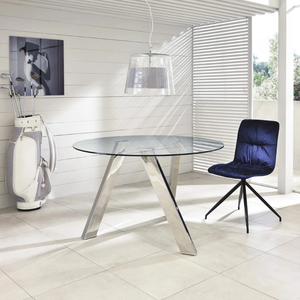 Tavolo da pranzo fisso in vetro temperato con gambe grigio cromato Louvre 120x120 cm fino a 6 posti | Duzzle