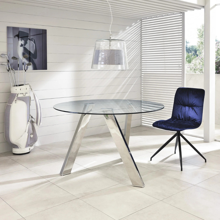 Tavolo da pranzo fisso in vetro temperato con gambe grigio cromato Louvre 120x120 cm fino a 6 posti | Duzzle
