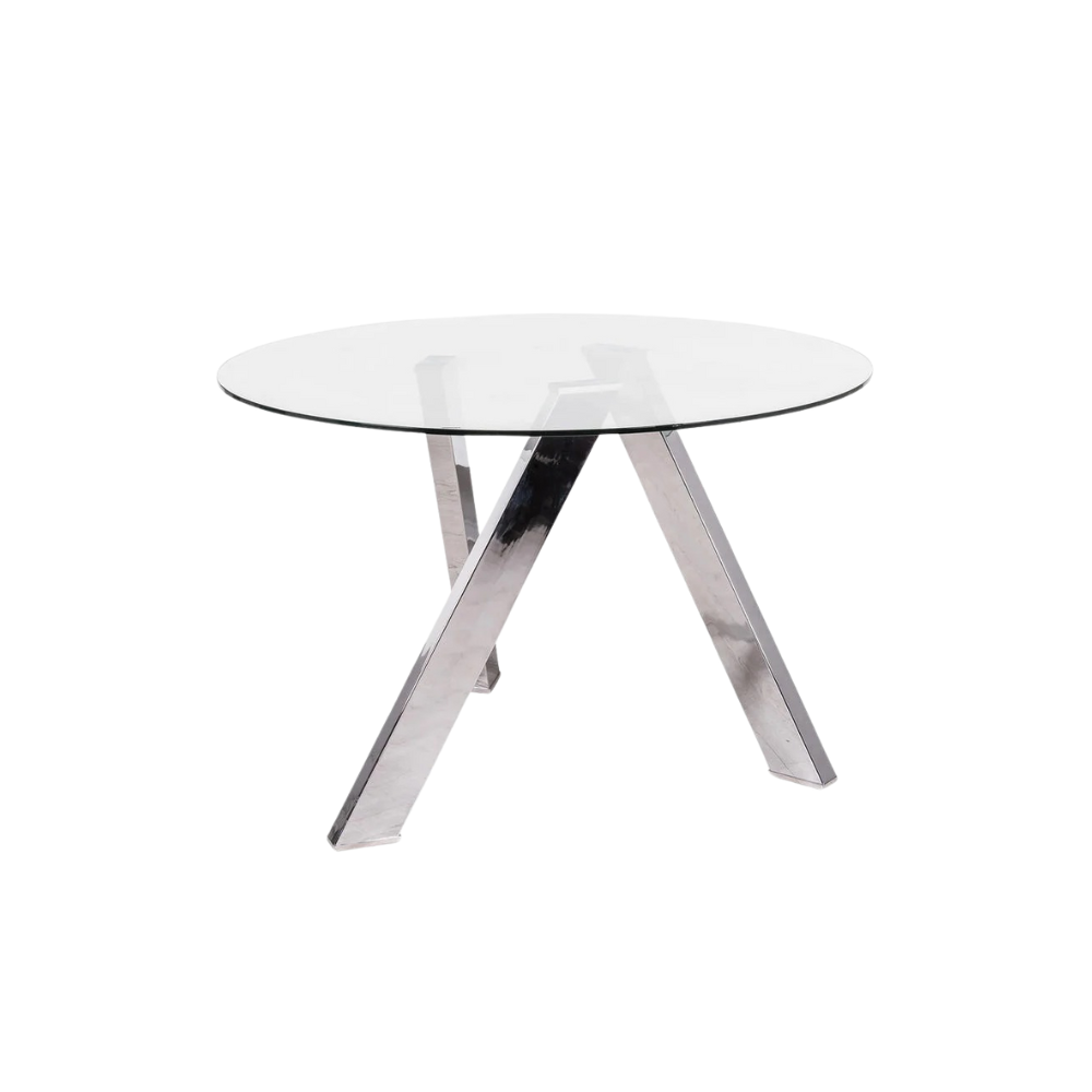 Tavolo da pranzo fisso in vetro temperato con gambe grigio cromato Louvre 120x120 cm fino a 6 posti | Duzzle