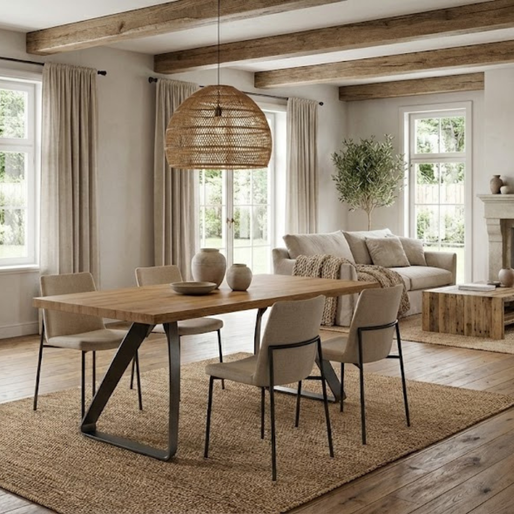 Tavolo da pranzo fisso in legno impiallacciato rovere naturale Timber 200x100 cm fino a 10 posti Made in Italy | Duzzle