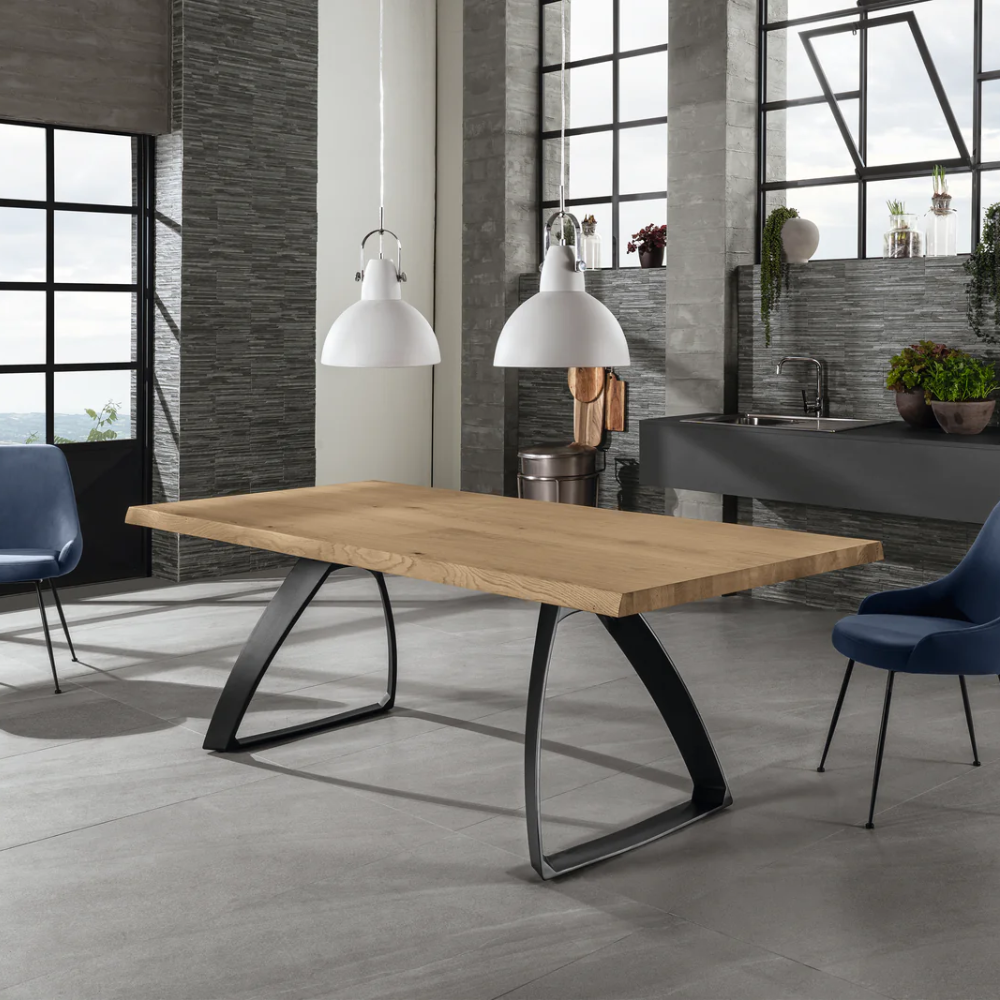 Tavolo da pranzo fisso in legno impiallacciato rovere naturale Timber 200x100 cm fino a 10 posti Made in Italy | Duzzle
