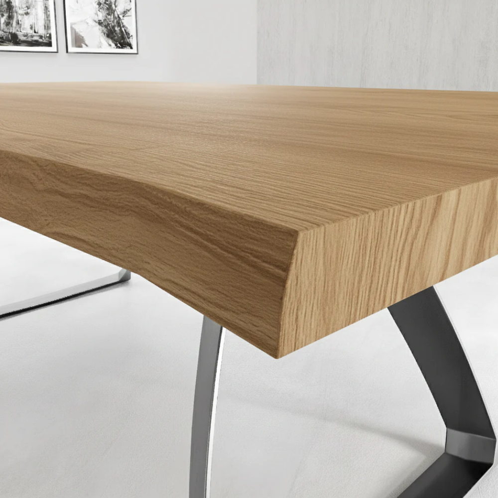 Tavolo da pranzo fisso in legno impiallacciato rovere naturale Timber 200x100 cm fino a 10 posti Made in Italy | Duzzle