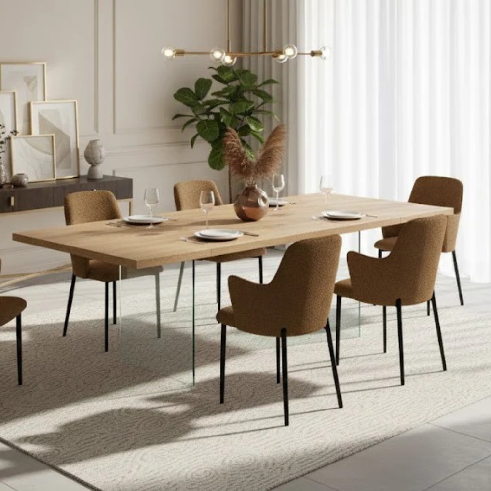 Tavolo da pranzo fisso in legno impiallacciato rovere naturale Forest 200x100 cm fino a 10 posti Made in Italy | Duzzle