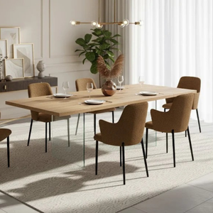 Tavolo da pranzo fisso in legno impiallacciato rovere naturale Forest 200x100 cm fino a 10 posti Made in Italy | Duzzle