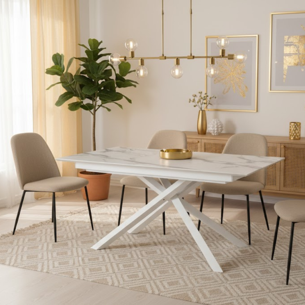 Tavolo da pranzo allungabile in HPL effetto marmo bianco Ryder 170-270x90 cm fino a 12 posti Made in Italy | Duzzle