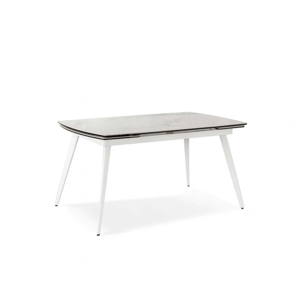 Tavolo da pranzo allungabile in ceramica su vetro effetto marmo bianco George 140-200x90 cm fino a 10 posti | Duzzle
