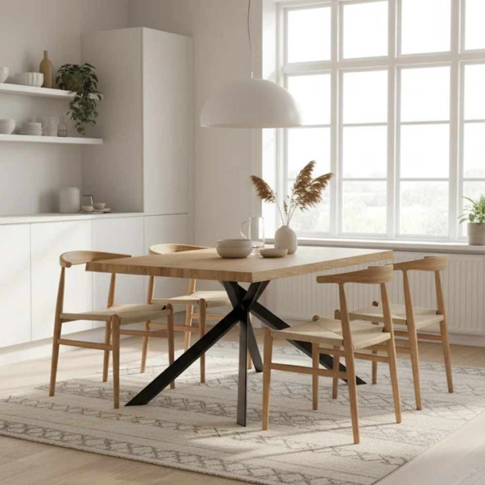 Tavolo da pranzo fisso in legno impiallacciato rovere naturale Blake 200x100 cm fino a 10 posti Made in Italy | Duzzle