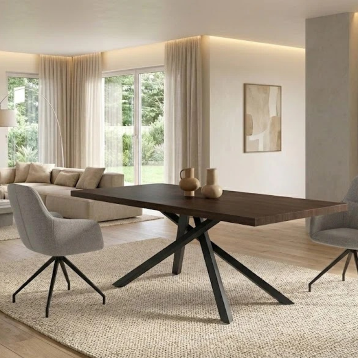 Blake, Tavolo fisso con top Impiallacciato Rovere termocotto (100cm X 200cm H. 76cm) Made in Italy | Duzzle