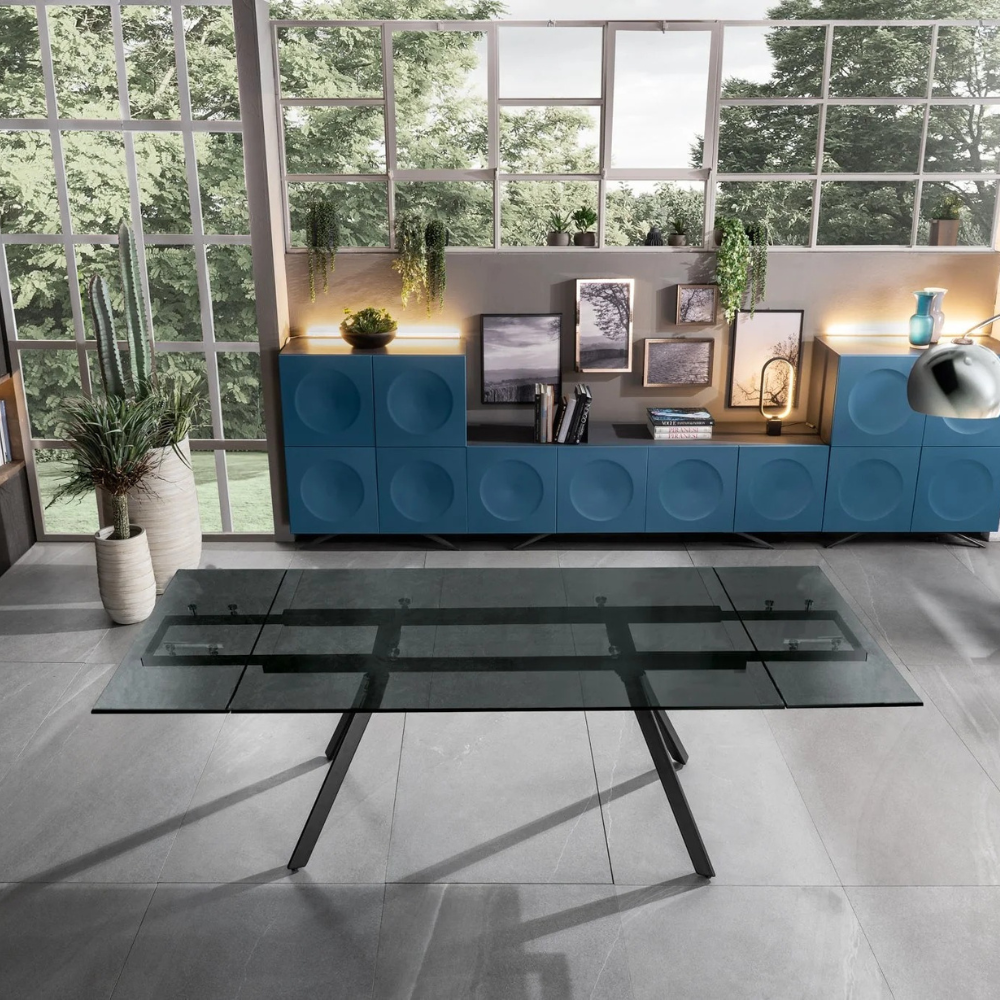 Tavolo da pranzo allungabile in vetro temperato nero Mars 160-240x90 cm fino a 10 posti | Duzzle