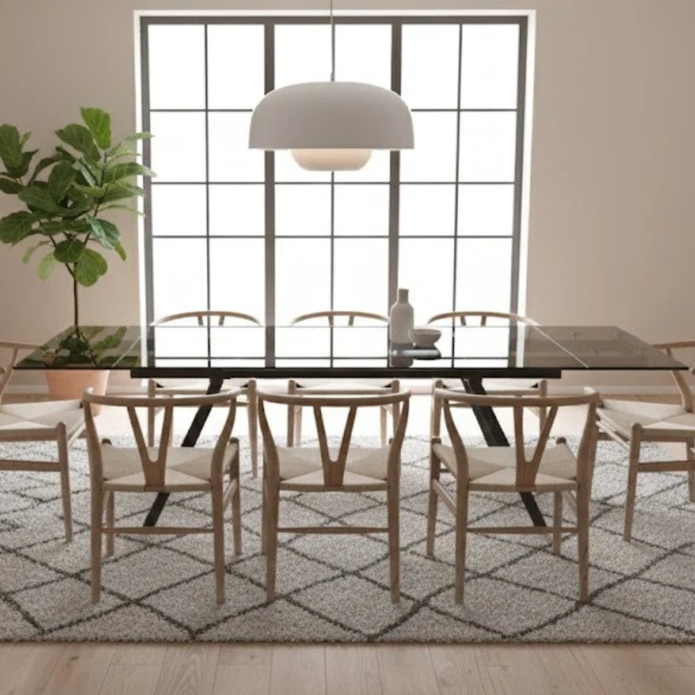 Tavolo da pranzo allungabile in vetro temperato nero Mars 160-240x90 cm fino a 10 posti | Duzzle