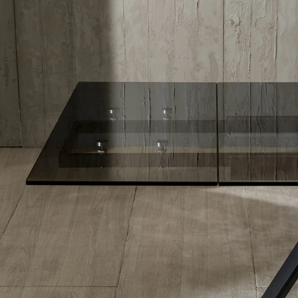 Tavolo da pranzo allungabile in vetro temperato nero Mars 160-240x90 cm fino a 10 posti | Duzzle