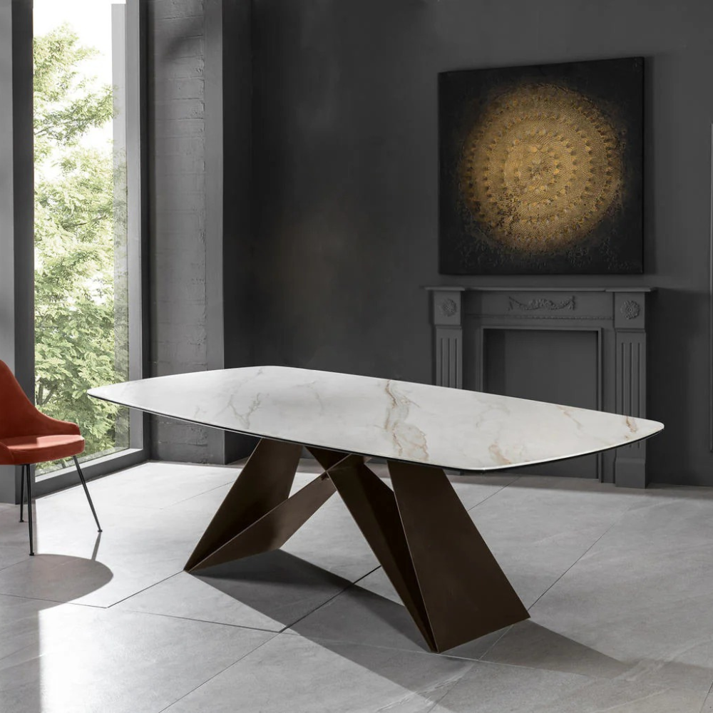 Tavolo da pranzo fisso in ceramica effetto marmo calacatta Orion 220x110 cm fino a 10 posti | Duzzle