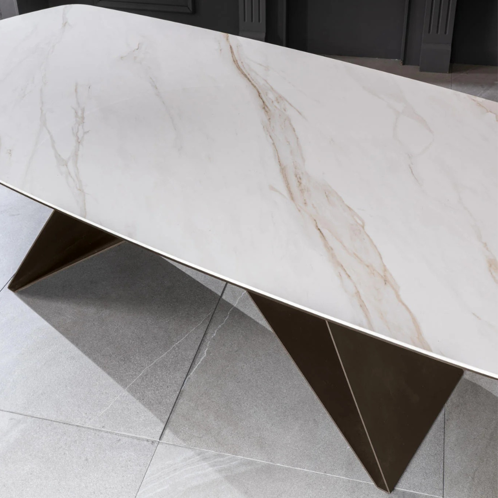 Tavolo da pranzo fisso in ceramica effetto marmo calacatta Orion 220x110 cm fino a 10 posti | Duzzle