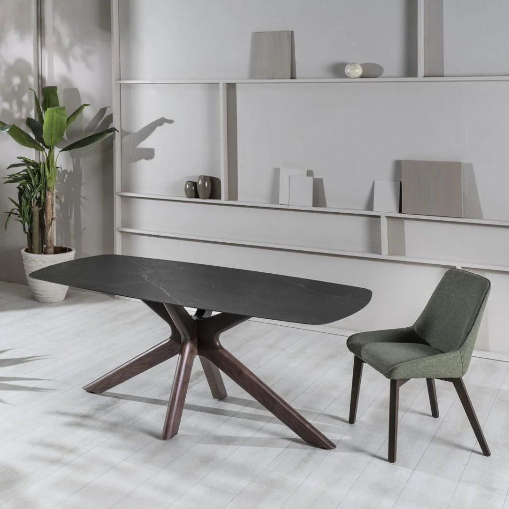Tavolo da pranzo fisso in ceramica effetto marmo nero Thiago 180x90 cm fino a 8 posti | Duzzle
