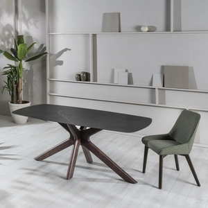 Tavolo da pranzo fisso in ceramica effetto marmo nero Thiago 180x90 cm fino a 8 posti | Duzzle