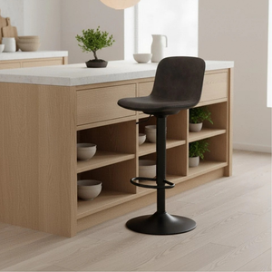 Evan, Set di 2 Sgabelli in microfibra Grigio scuro (39cm X 45cm H. 86/102cm)