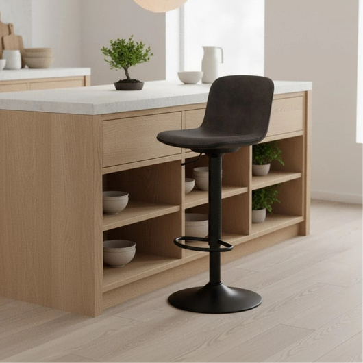 Evan, Set di 2 Sgabelli in microfibra Grigio scuro (39cm X 45cm H. 86/102cm)