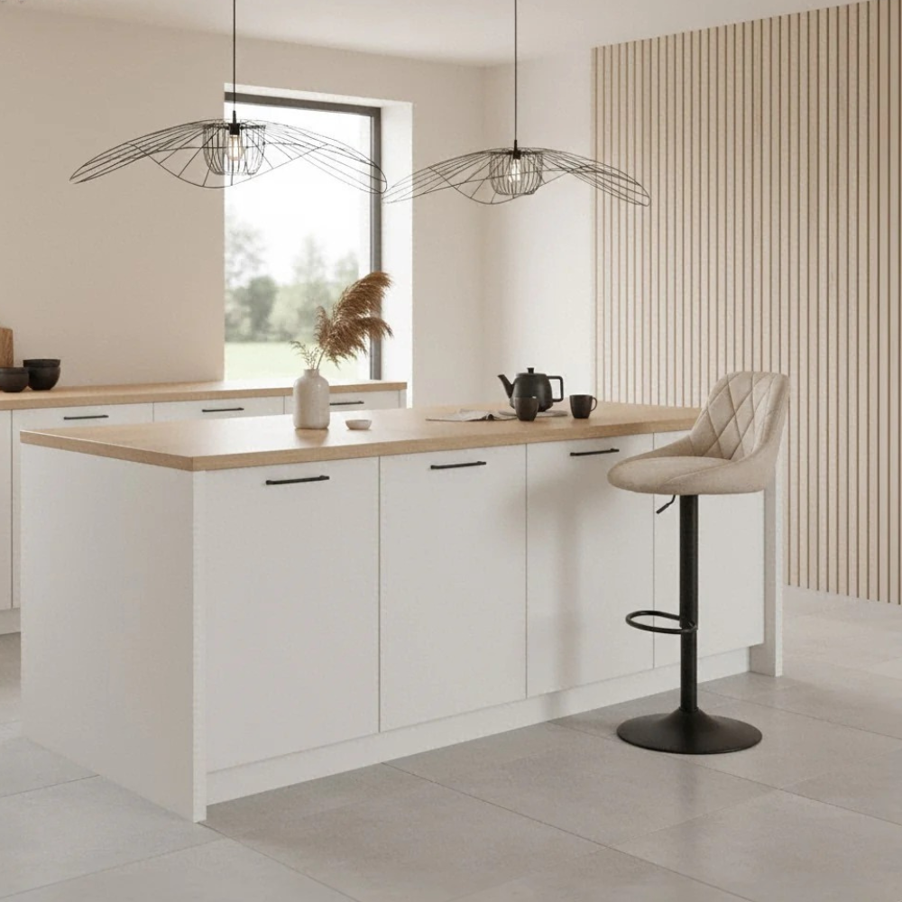 Luca, Set di 2 Sgabelli in microfibra Beige (45cm X 50cm H. 84/100cm)